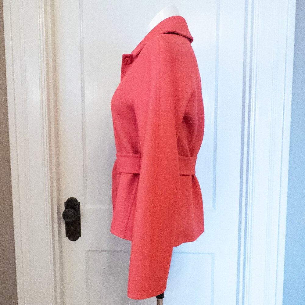 Max Mara Cucito A Mano Cashgora Wool Angora Belted Jacket Coral Sz 8 - Picture 6 of 16